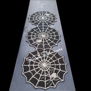Sparkly Beaded Spider Web Table Runner Centerpiece Halloween Goth Tahari NEW